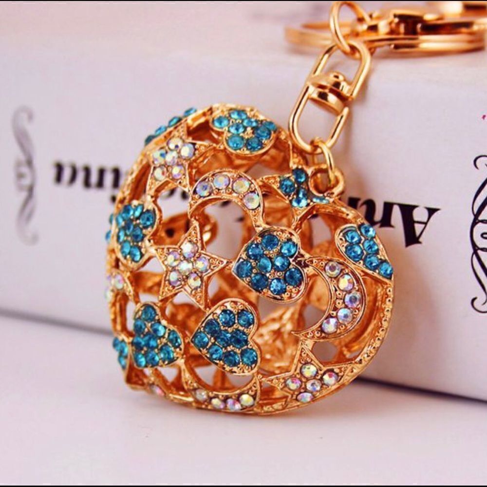 Open Heart Blue & White Pave’ Purse Charm